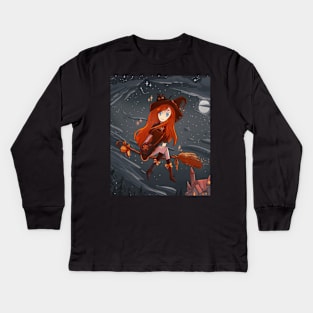 witch flying in Halloween night Kids Long Sleeve T-Shirt